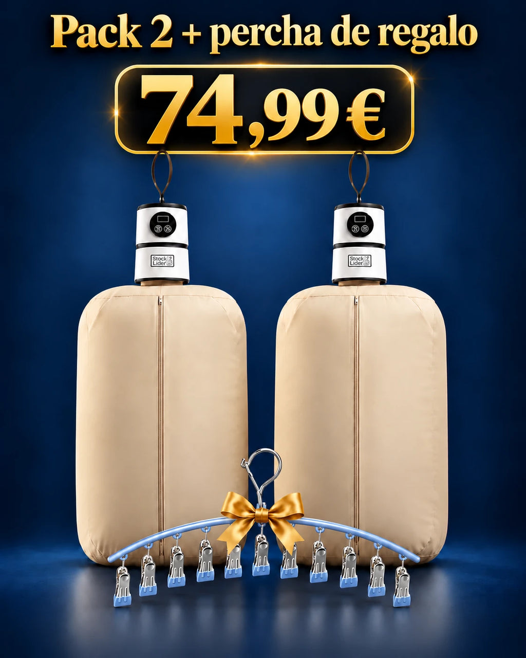 Pack de 2 secadores de ropa portátiles con percha con pinzas de regalo, 74,99 €